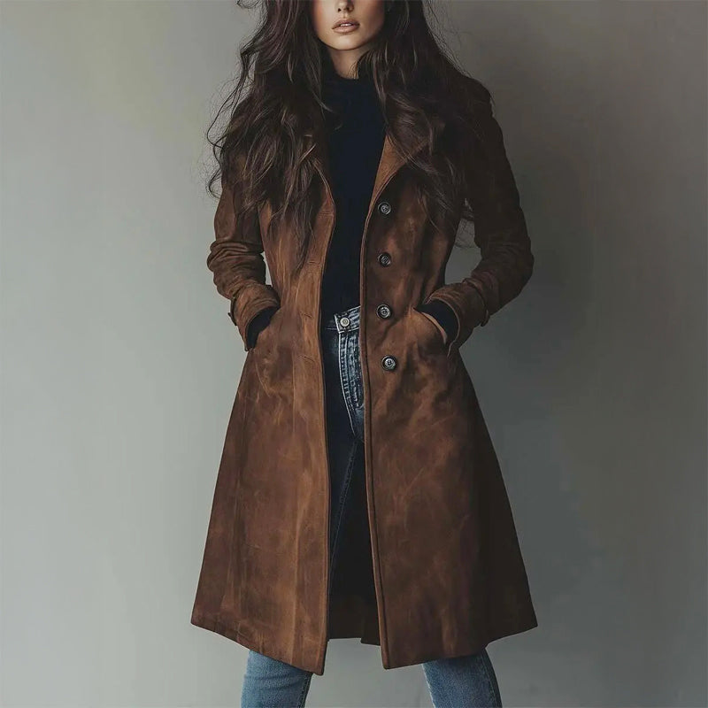 Aila Women's Suede Longline Button Coat image 1