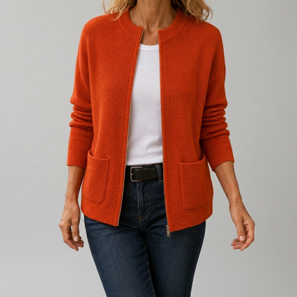 Elsie Women's Ribbed Cardigan with Front Patch Pockets image 4