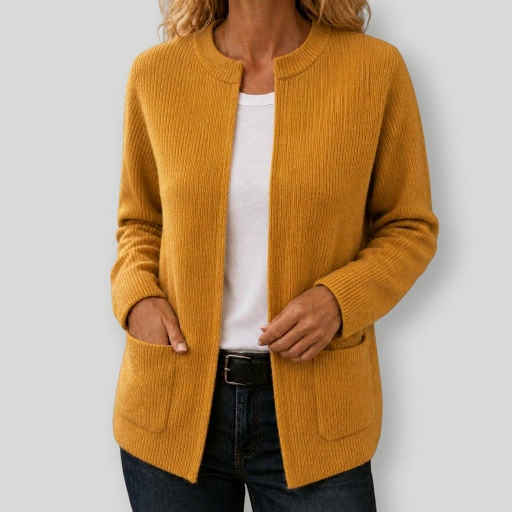 Elsie Women's Ribbed Cardigan with Front Patch Pockets image 3