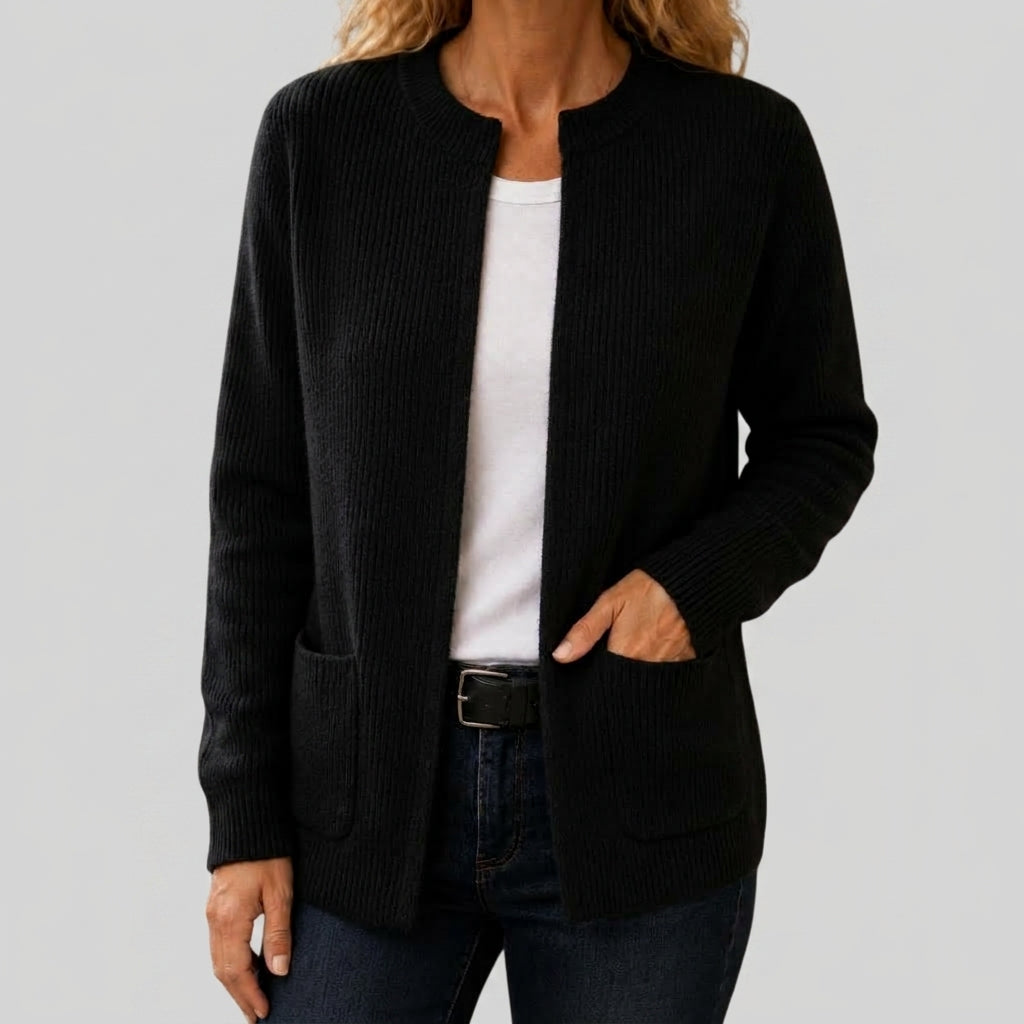 Elsie Women's Ribbed Cardigan with Front Patch Pockets image 2