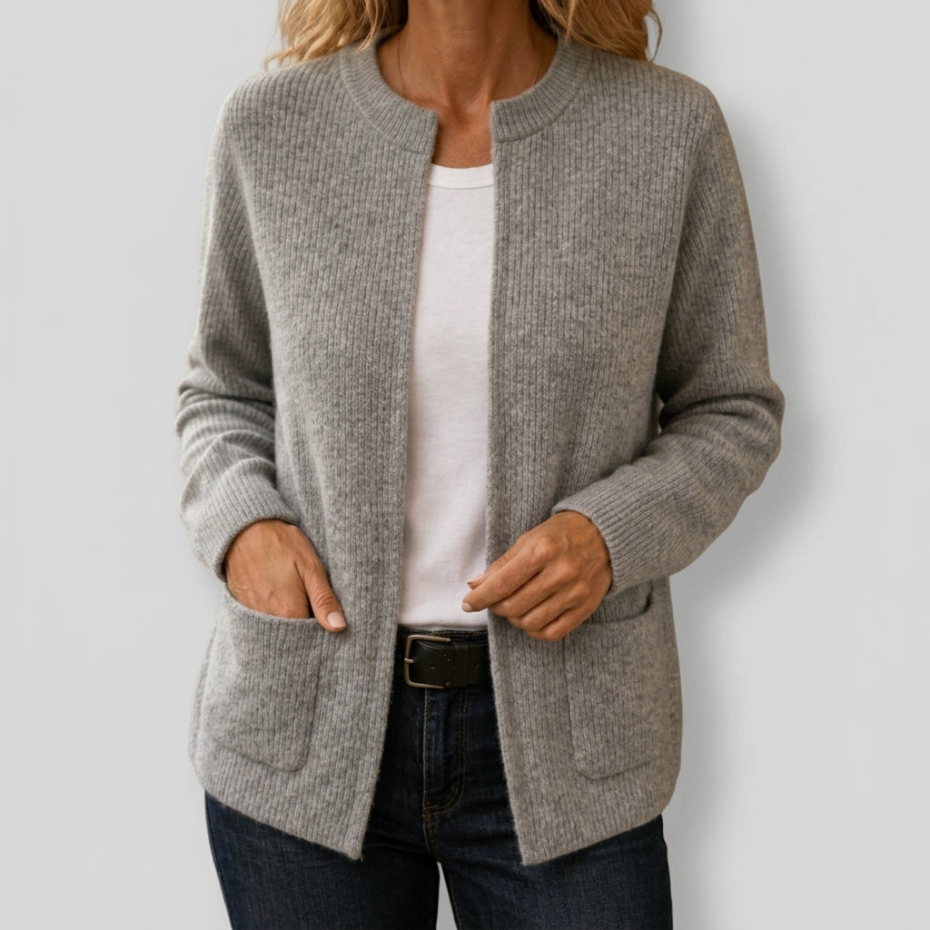 Elsie Women's Ribbed Cardigan with Front Patch Pockets image 1