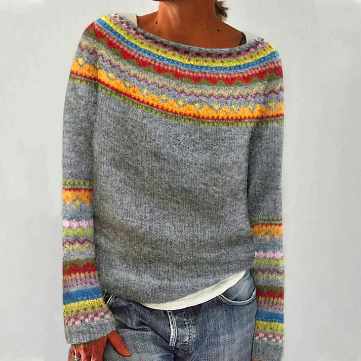 Jasmine Women's Fair Isle Round Neck Knit Sweater image 1