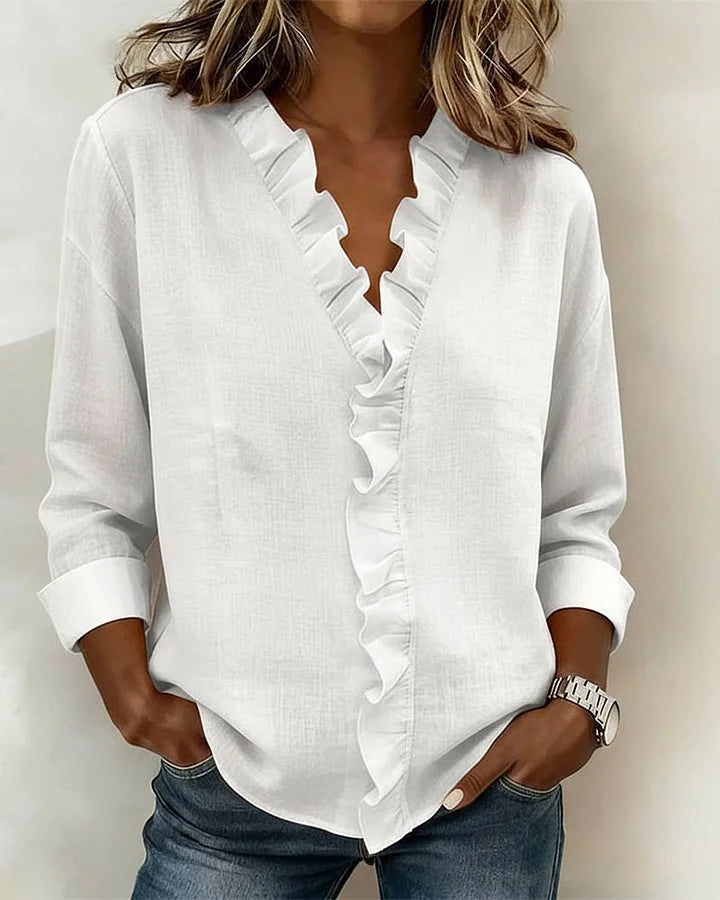 Livia Elegant Ruffled V-Neck Women's Blouse image 2