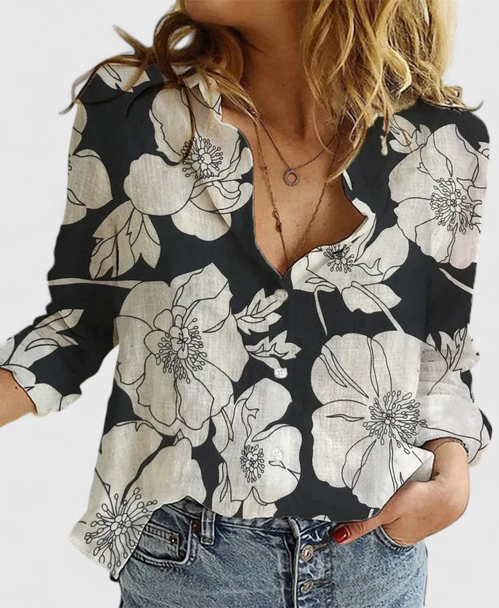 Women's Evelyn Romantic Botanical V-Neck Floral Blouse image 2