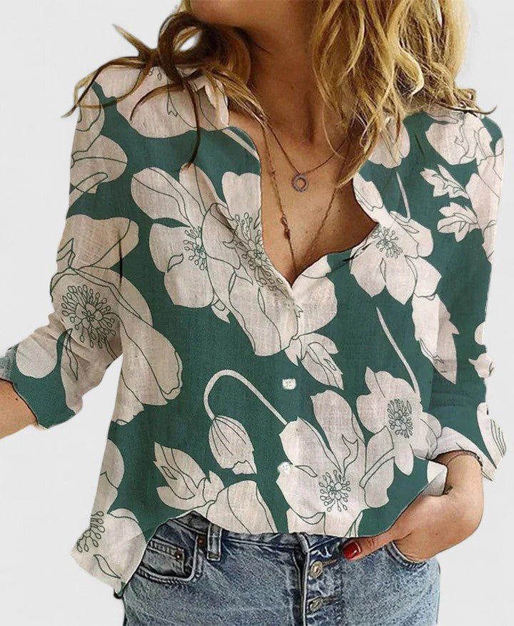 Women's Evelyn Romantic Botanical V-Neck Floral Blouse image 4