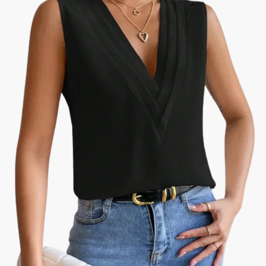 Solenne Elegant V-Neck Sleeveless Draped Women’s Blouse image 5