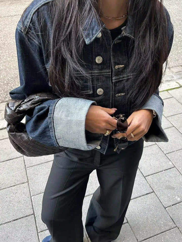 Perdita | Cropped Denim Button-Up Jacket