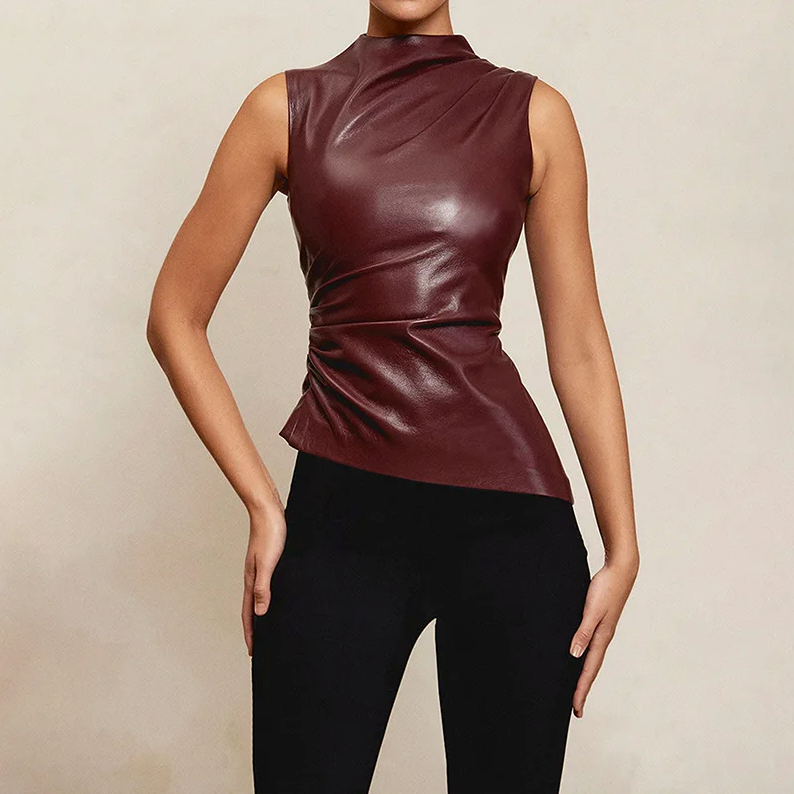Vionette | Asymmetrical Faux Leather Top