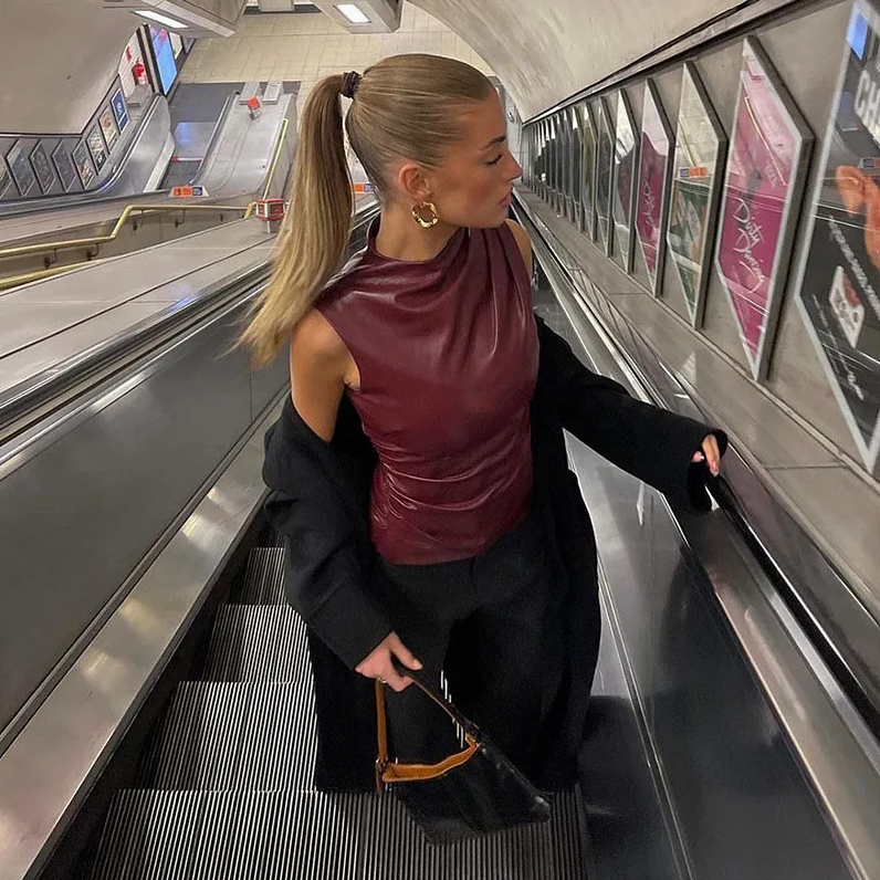 Vionette | Asymmetrical Faux Leather Top