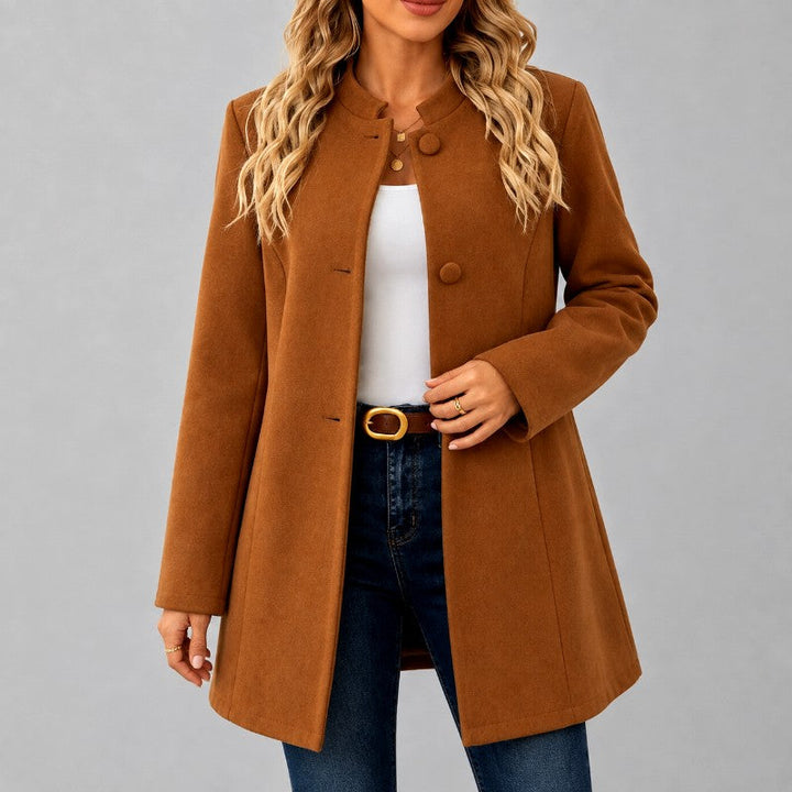 Alanna Women's Stand-Collar Button-Front Mid-Length Coat 4