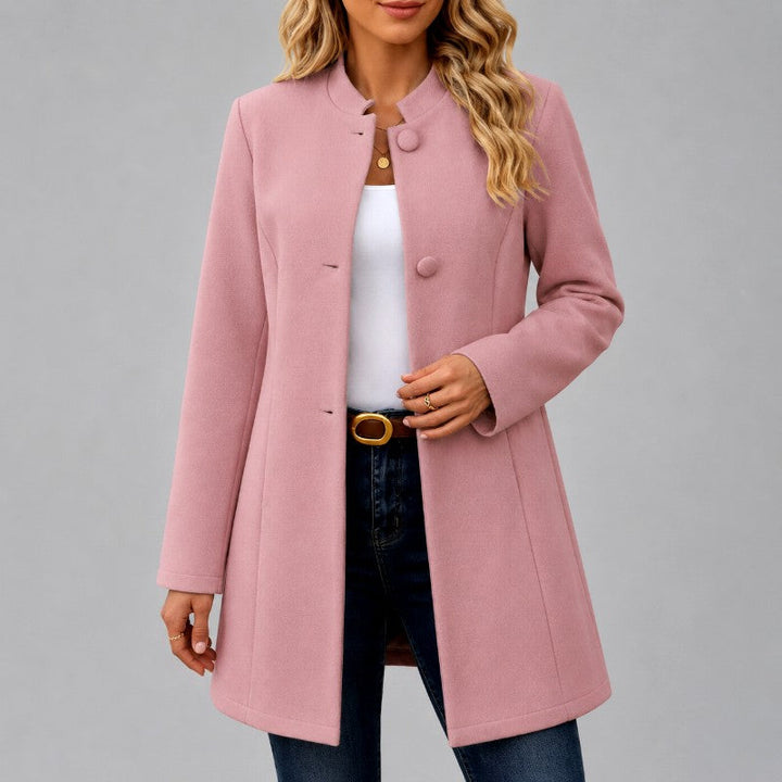 Alanna Women's Stand-Collar Button-Front Mid-Length Coat 5
