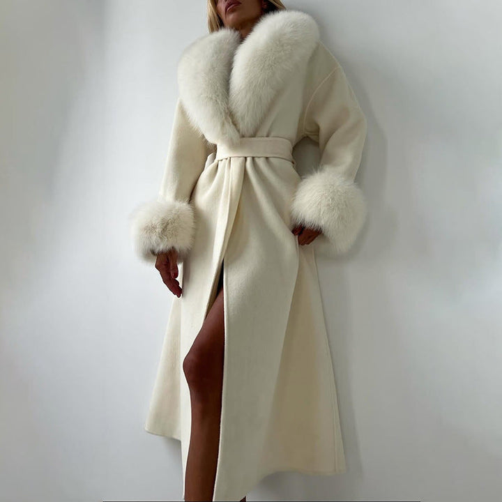 Alice Women's Belted Fur Trim Long Coat 1