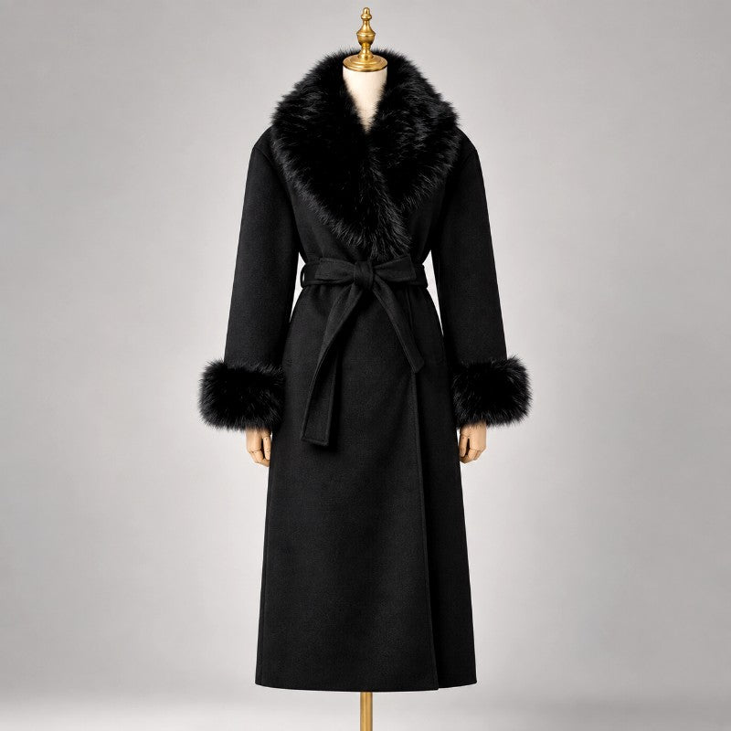 Alice Women's Belted Fur Trim Long Coat 3