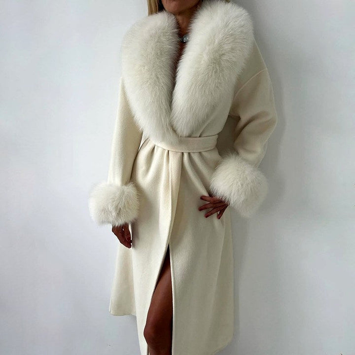 Alice Women's Belted Fur Trim Long Coat 6