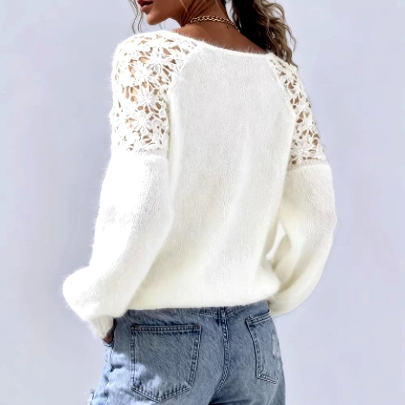 Bonita Women's Crochet Shoulder Oversized Knit Sweater 6