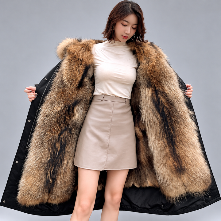 Carmina Women's Long Coat with Plush Fur Lining