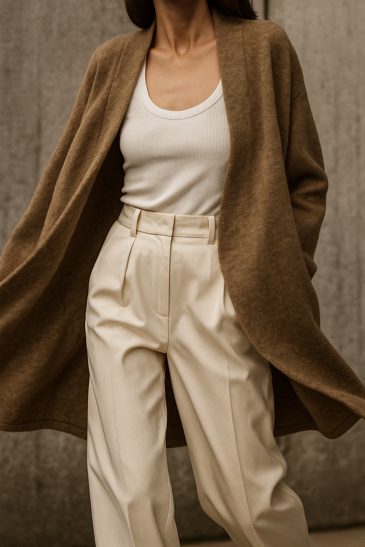 Celeste Women's Open-Front Wool Cardigan with Patch Pockets