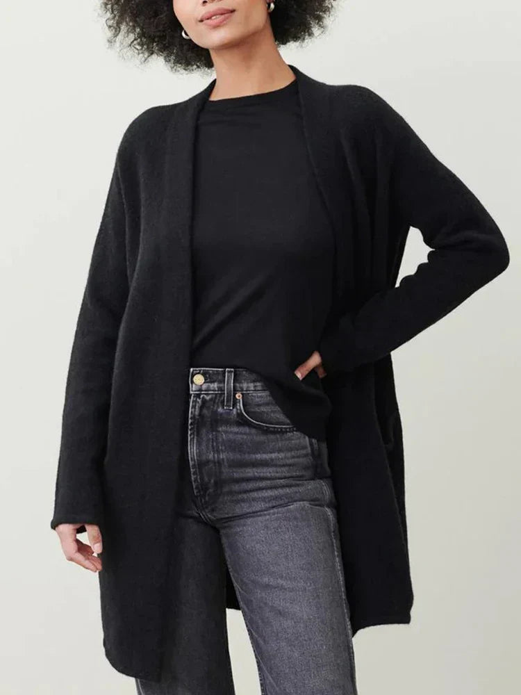 Celeste Women's Open-Front Wool Cardigan with Patch Pockets