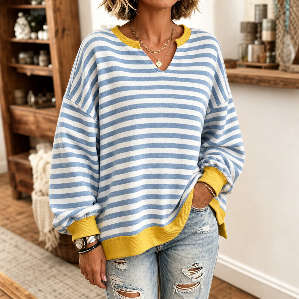 Drop-Shoulder Puff Sleeve Split-Hem Sweatshirt image 1