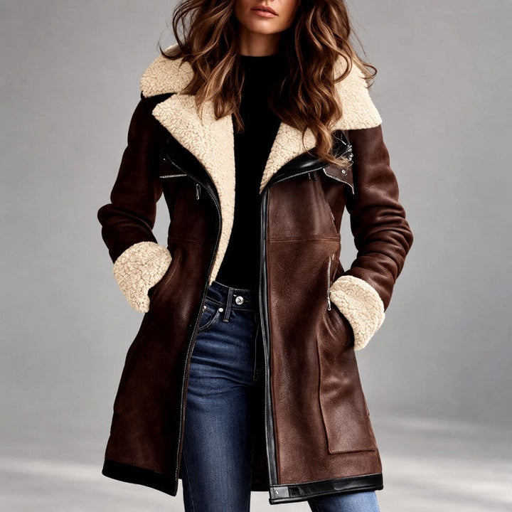 Jeanette Women’s Faux Suede Shearling Long Coat 1