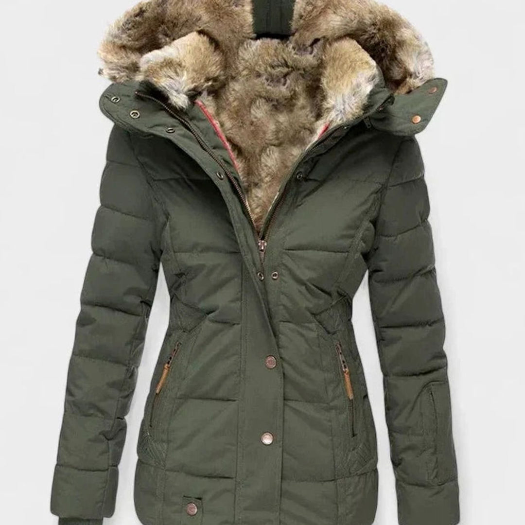Katalin Women's Quilted Puffer Jacket with Faux Fur Hood