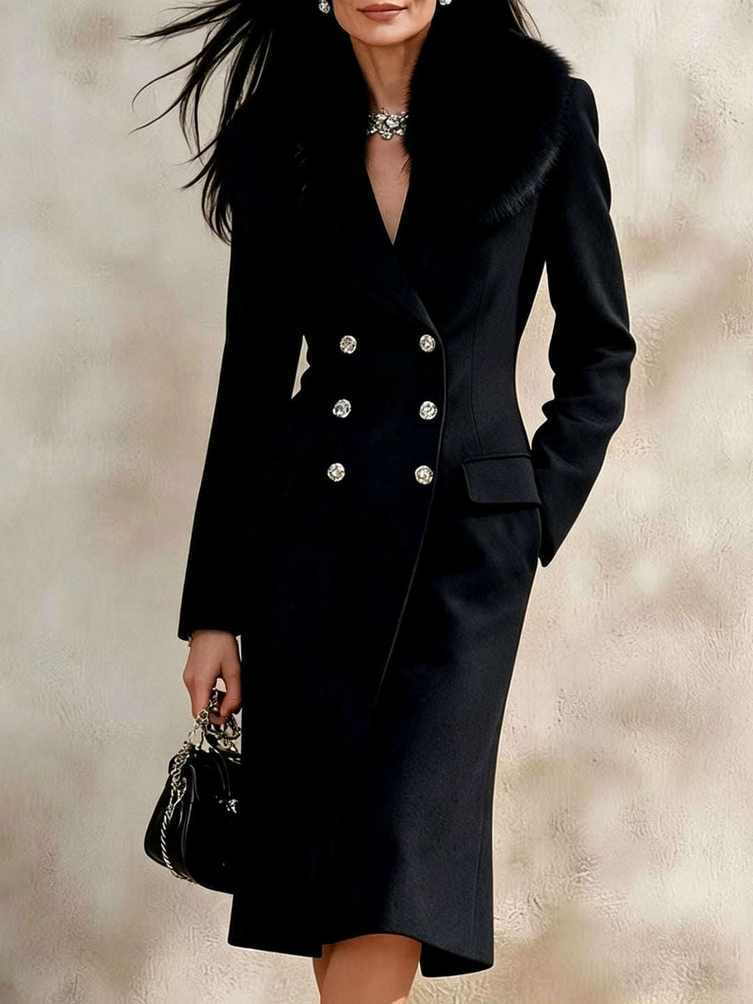 Lana Women’s Double-Breasted Long Coat with Fur Collar 2