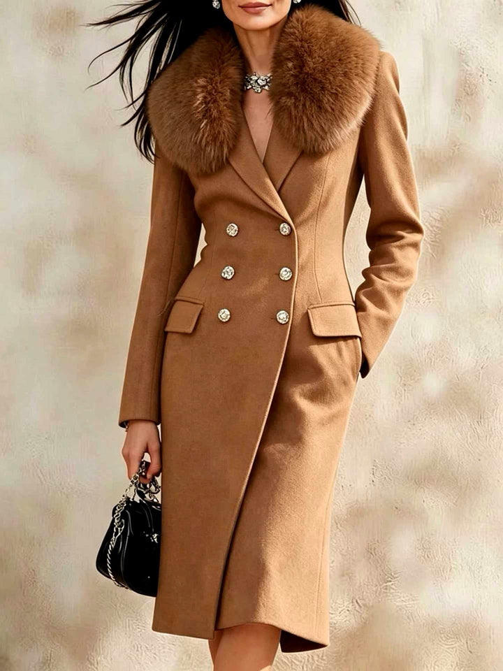 Lana Women’s Double-Breasted Long Coat with Fur Collar 6