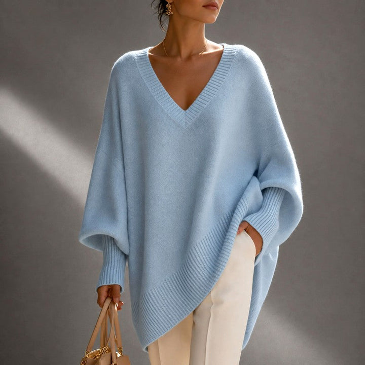 Lena Women's V-Neck Batwing Oversized Sweater 2
