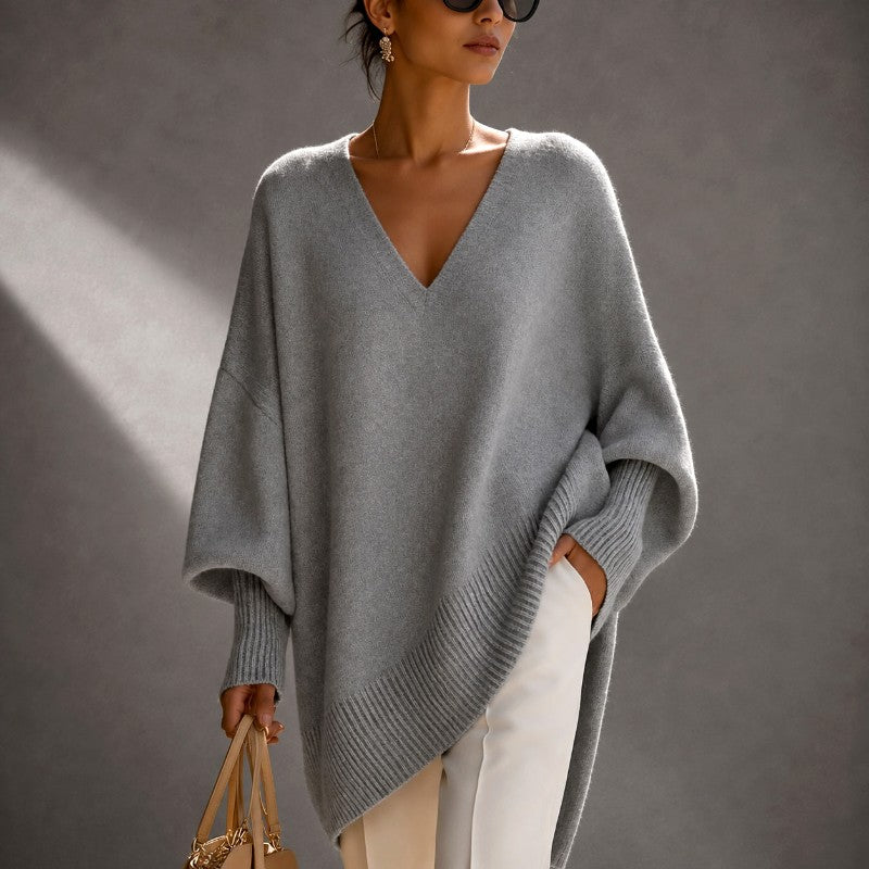 Lena Women's V-Neck Batwing Oversized Sweater 4