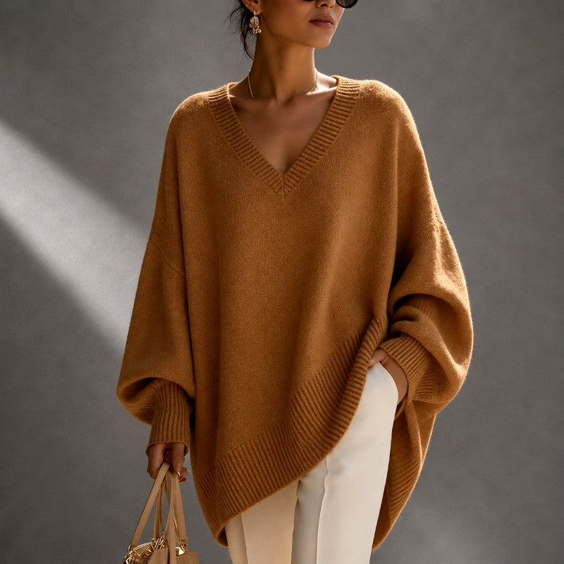 Lena Women's V-Neck Batwing Oversized Sweater 5