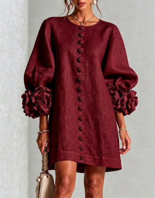 Lotta Women's Floral Appliqué Puff Sleeve Mini Dress 5