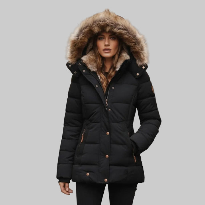 Marisol Women's Puffer Jacket with Removable Faux-Fur Hood