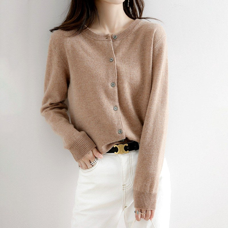 Meredith Women's Button-Front Crew Neck Knit Cardigan 1