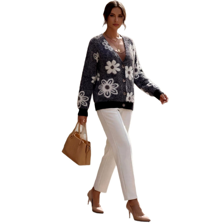 Micah Women's Floral V-Neck Knit Cardigan 10