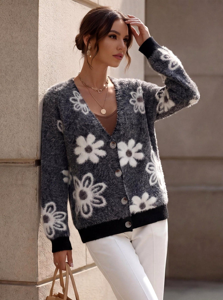 Micah Women's Floral V-Neck Knit Cardigan 3