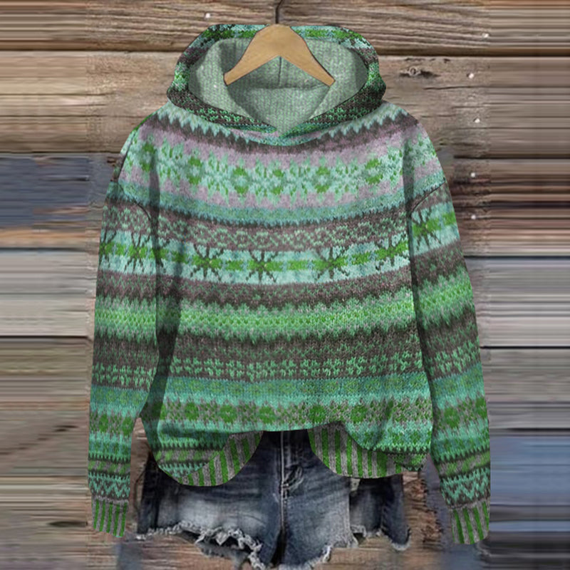 Niki Women's Nordic Pattern Knit Hooded Sweater image 3