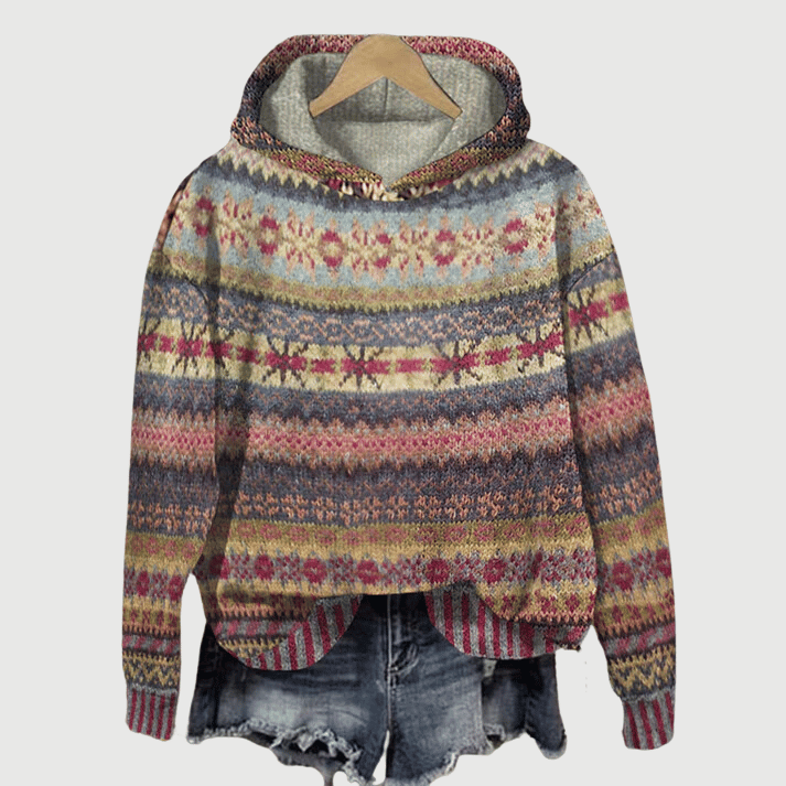 Niki Women's Nordic Pattern Knit Hooded Sweater image 2