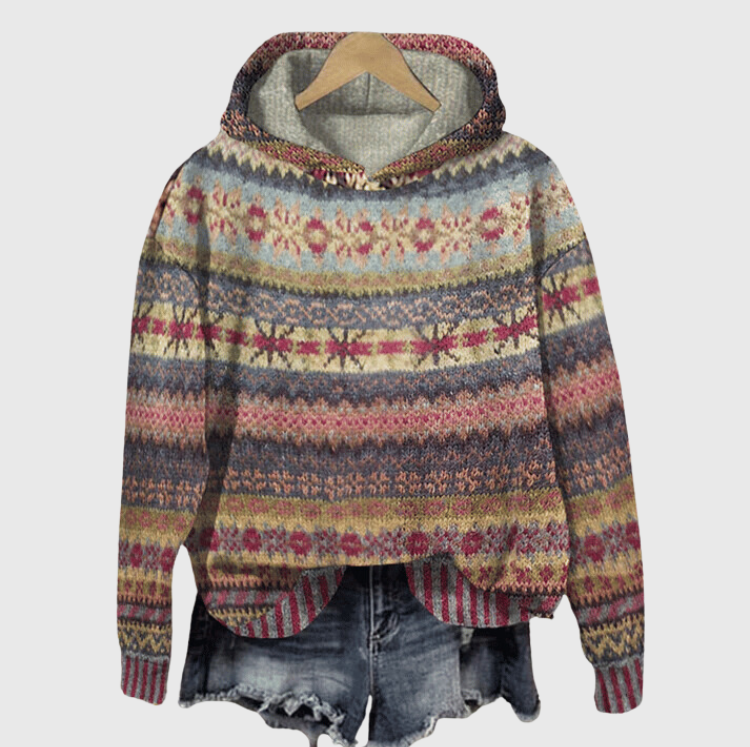 Niki Women's Nordic Pattern Knit Hooded Sweater image 1