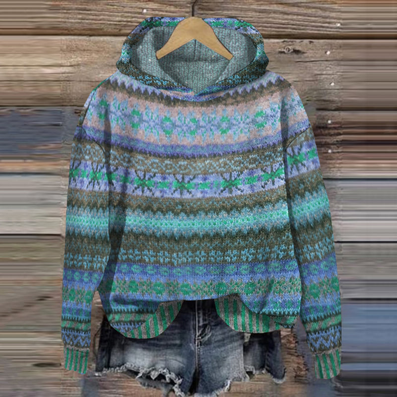 Niki Women's Nordic Pattern Knit Hooded Sweater image 4