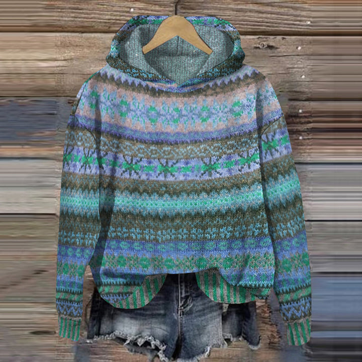 Niki Women's Nordic Pattern Knit Hooded Sweater image 4