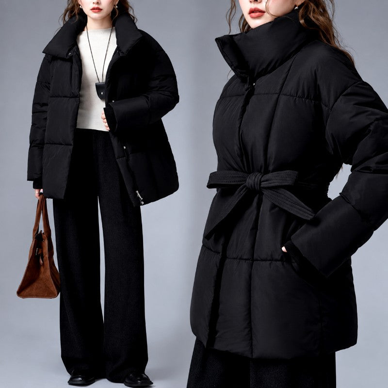 Sarah Women's Padded Belted Puffer Jacket with High Collar 1