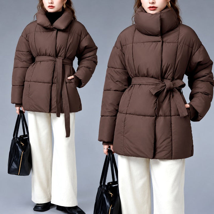 Sarah Women's Padded Belted Puffer Jacket with High Collar 4