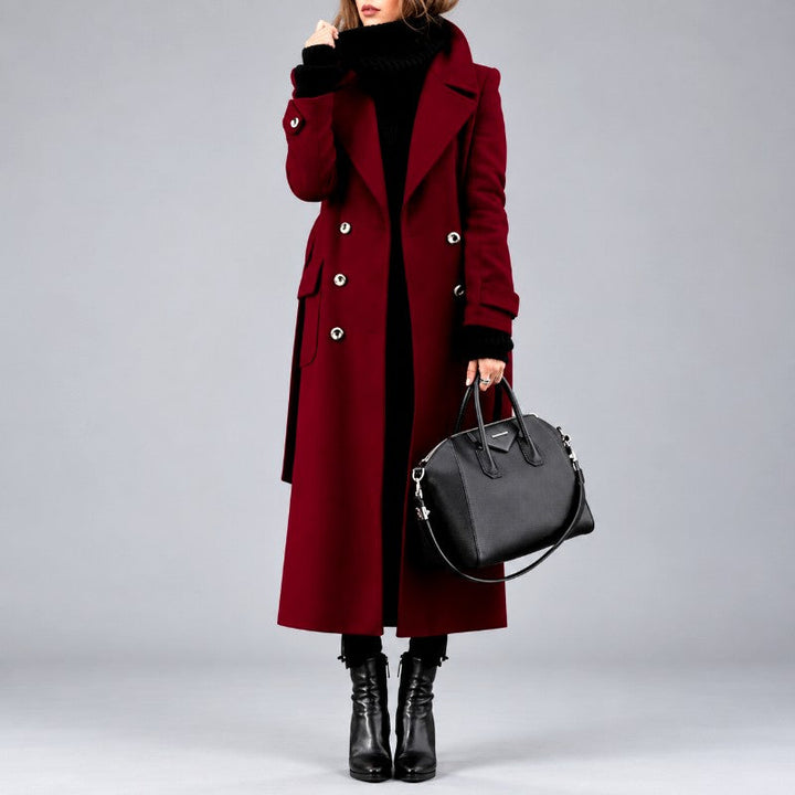 Victoria Women's Long Double-Breasted Notched Lapel Coat 3