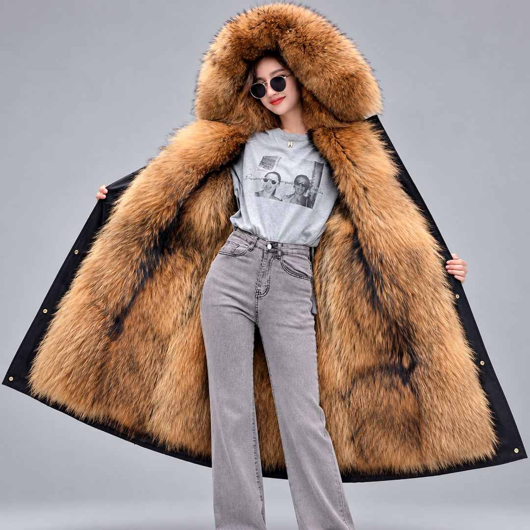 Victoria Women's Long Hooded Faux Fur Coat