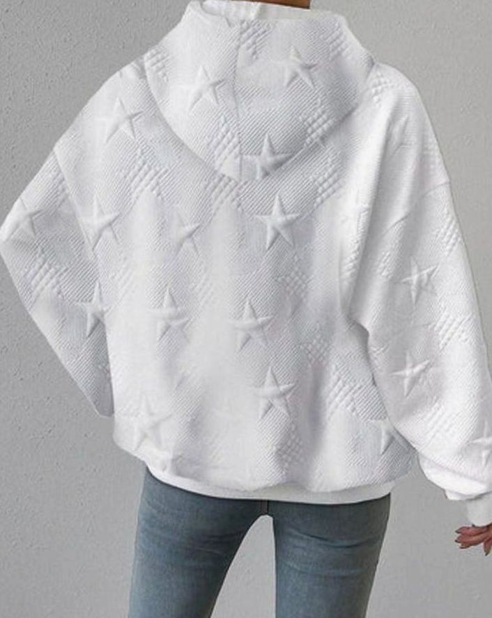 Women's Relaxed-Fit Star-Embossed Drawstring Hoodie Sweatshirt image 2