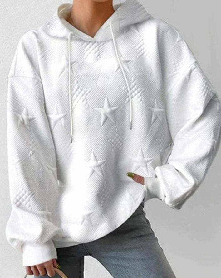 Women's Relaxed-Fit Star-Embossed Drawstring Hoodie Sweatshirt image 3